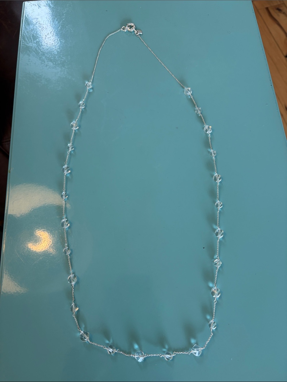Vintage Banana Republic Clear Crystal Bead Necklace - Silver Chain